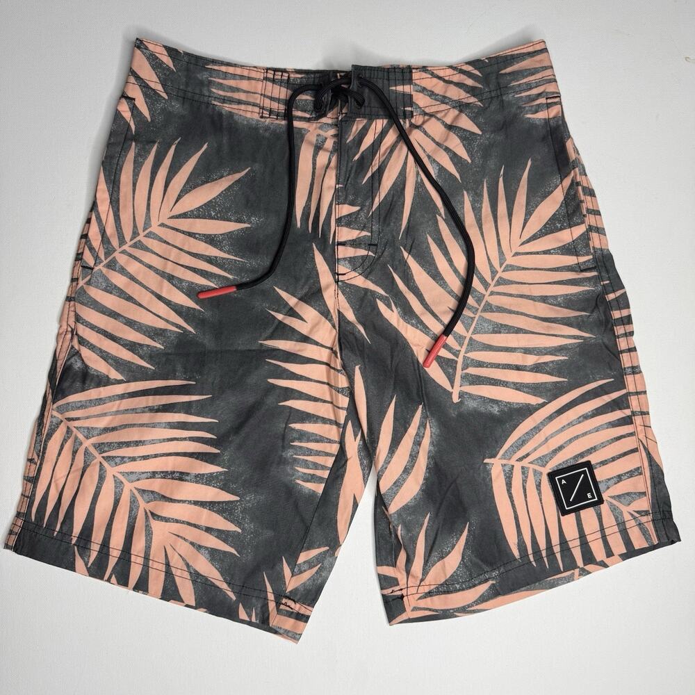 American Eagle Board Shorts Mens 30 Black Pink Palm Print Swim Trunks Beach